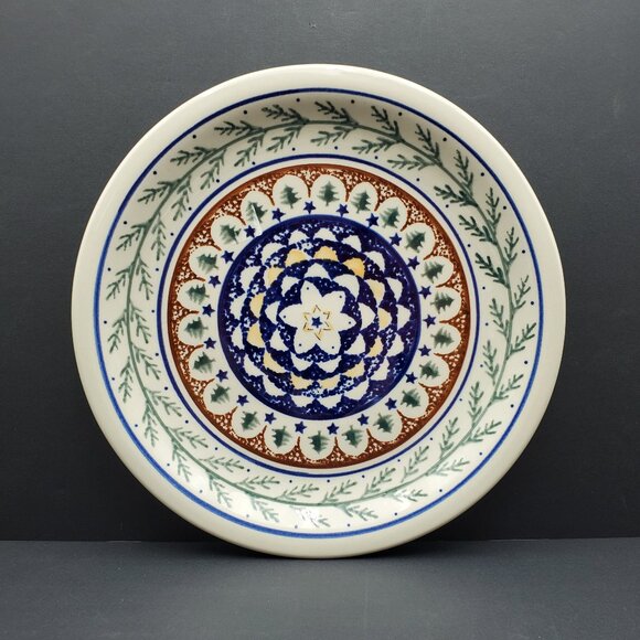 Polish Pottery Pine Boughs Dinner Plate Evergreen Blue Stars Green Trees Plate - Picture 7 of 7